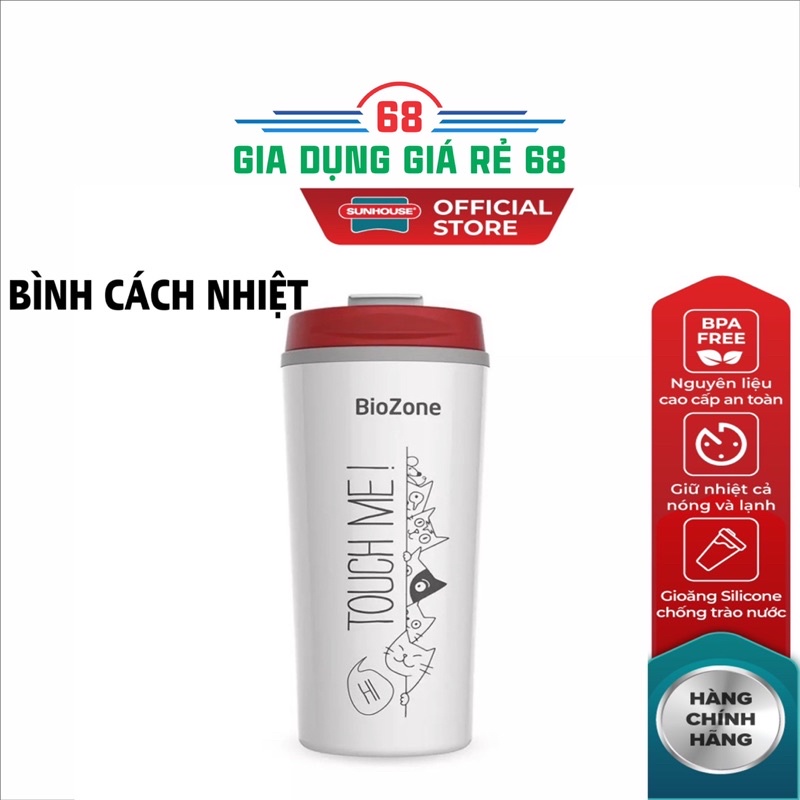Ly cách nhiệt nhựa 500 ml Biozone SUNHOUSE NẮP MÀU ĐỎ TRẺ TRUNG- NĂNG ĐỘNG