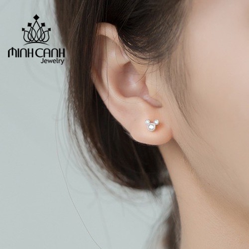 Bông tai chuột Mickey bạc ta - Minh Canh Jewelry