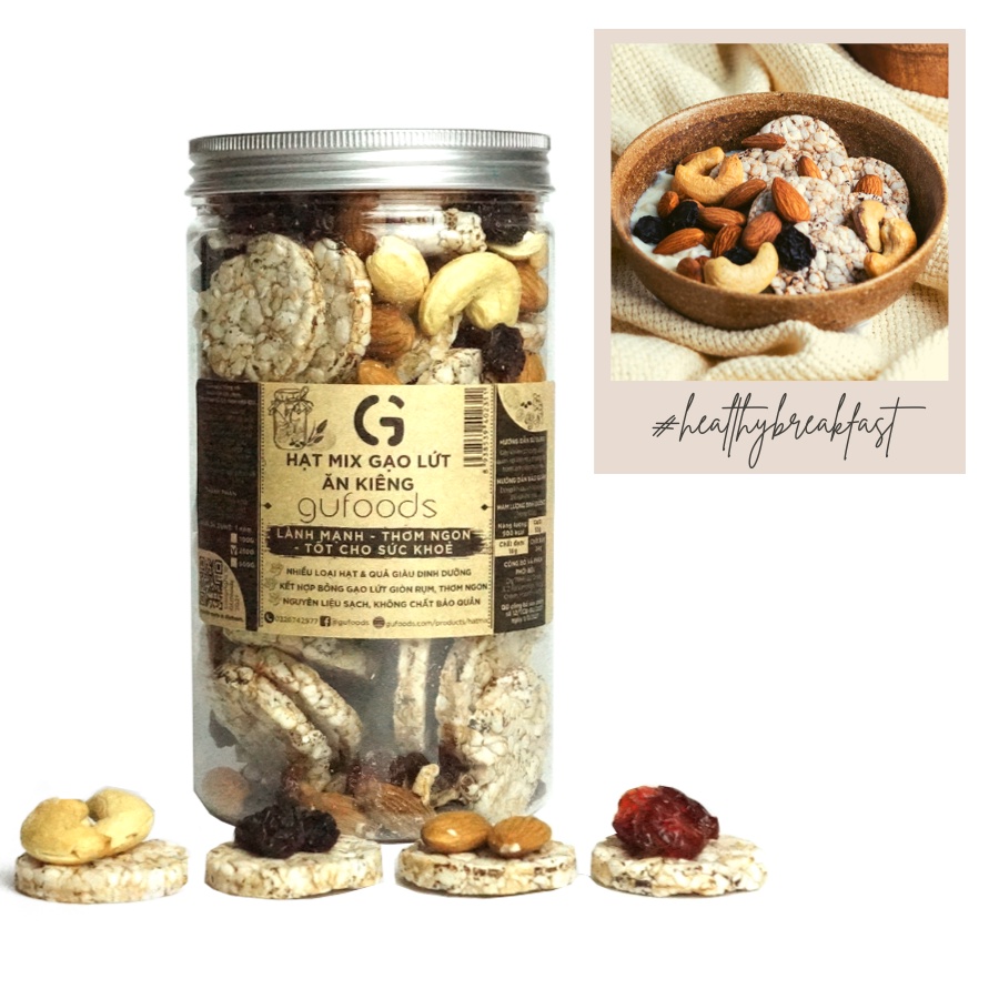 Granola siêu hạt dinh dưỡng mix gạo lứt ăn kiêng GUfoods - Lành mạnh, Thơm ngon, Tốt cho sức khoẻ (25g/100g/250g)