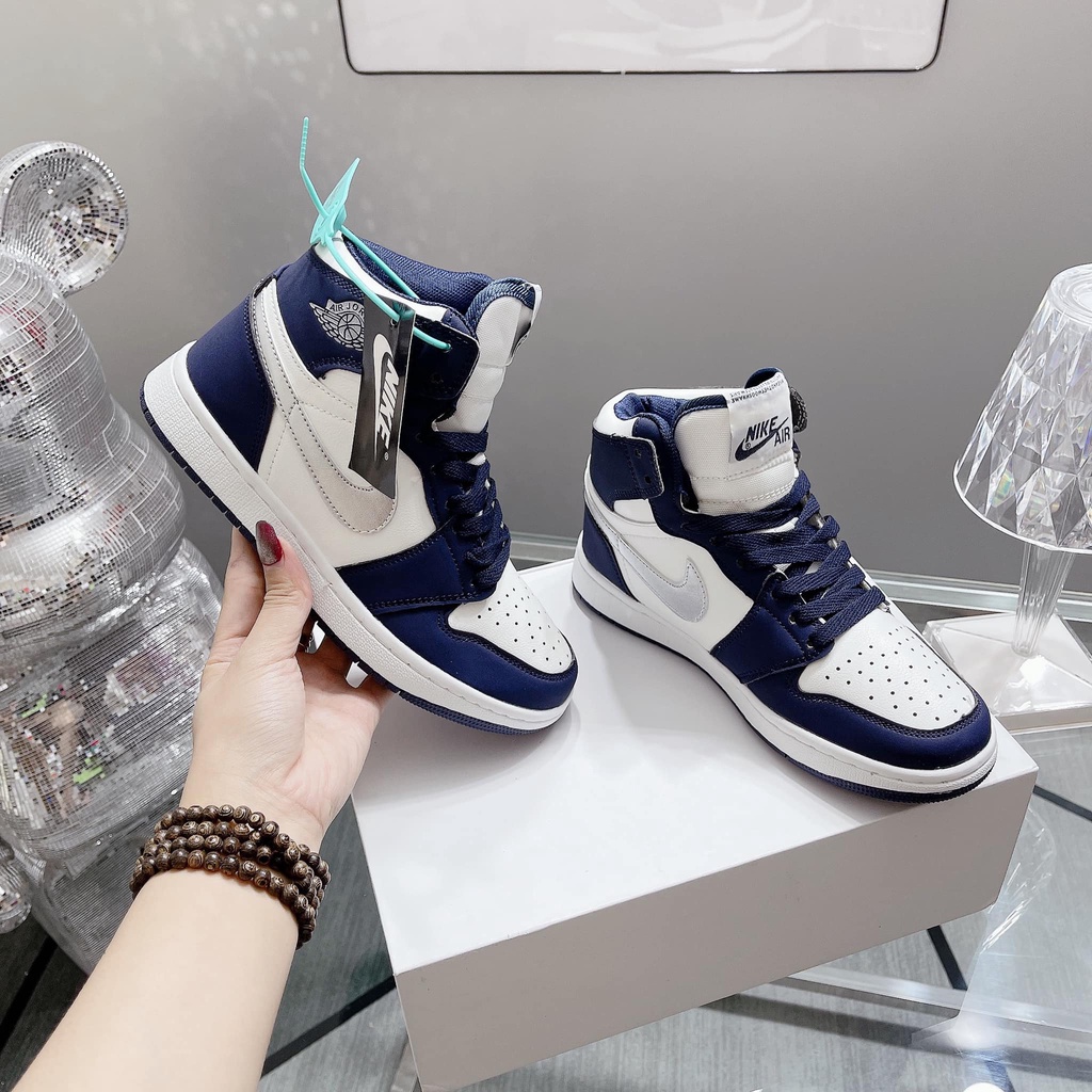 Giày air jordan 1 retro high midnight navy, Giày sneaker JD1 xanh than cổ cao nam nữ full box-bill