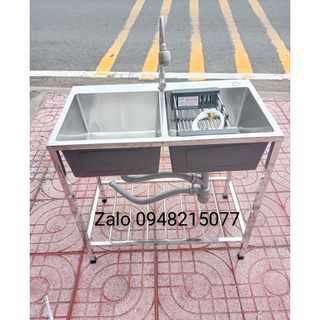 CHẬU RỬA CHÉN INOX ĐÚC 304 CÓ CHÂN ĐẾ ( đầy đủ bộ)