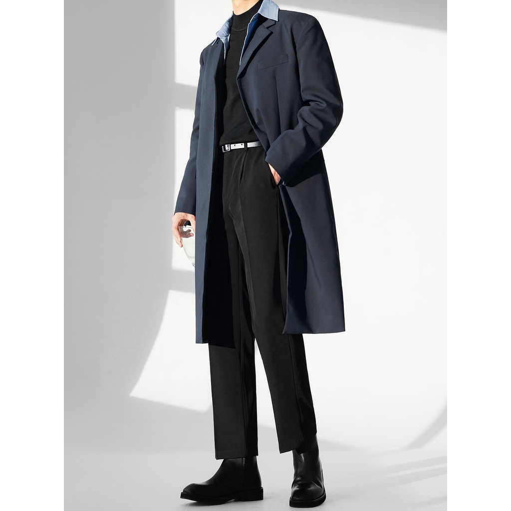 Áo khoác dài cổ Vest, form rộng, chất Flannel cao cấp - áo khoác măng tô phong cách Hàn Quốc 2 lớp, Blazer dài