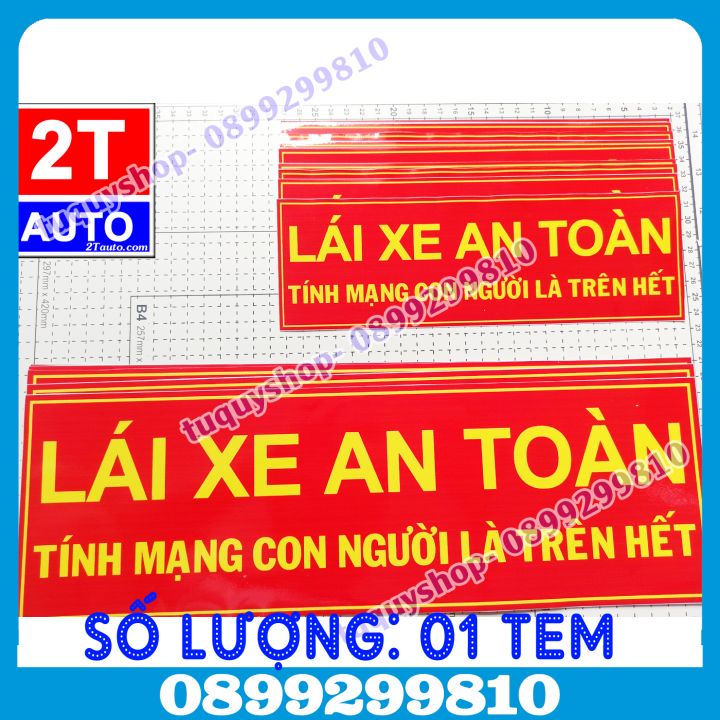 01 STICKER DECAL CHỮ: LÁI XE AN TOÀN - NỀN ĐỎ - TÙY CHỌN KÍCH CỠ, logo sticker tấm dán lái xe an toàn- LXAT-NỀN ĐỎ