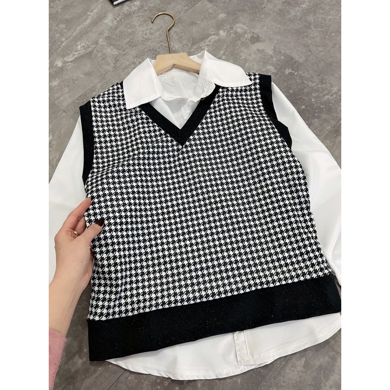 Áo sơmi nữ mix áo gile