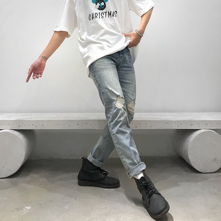 Quần jean nam xanh rách gối Form skinny Chất jean co dãn cao cấp Thesix Studio  [#BT-787-R] | BigBuy360 - bigbuy360.vn