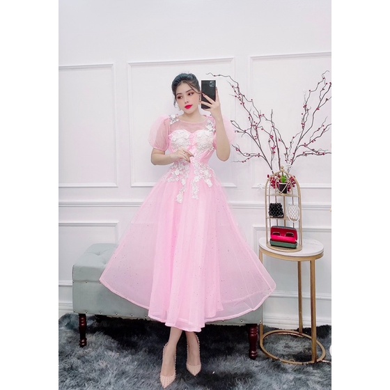 Đầm dự tiệc công chúa phối hoa nổi trắng TRIPBLE T DRESS - size M/L (ảnh chụp thật) MS143Y