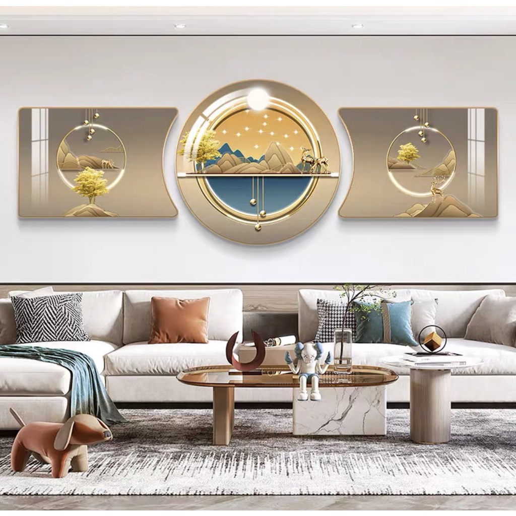 B01 Tranh Treo Tường Decor Phòng Khách/ Ngủ/ Đại sảnh/ Quầy Lễ tân/ Nhà Nghỉ Hươu Sao Và Dải Ngân Hà Tráng Gương