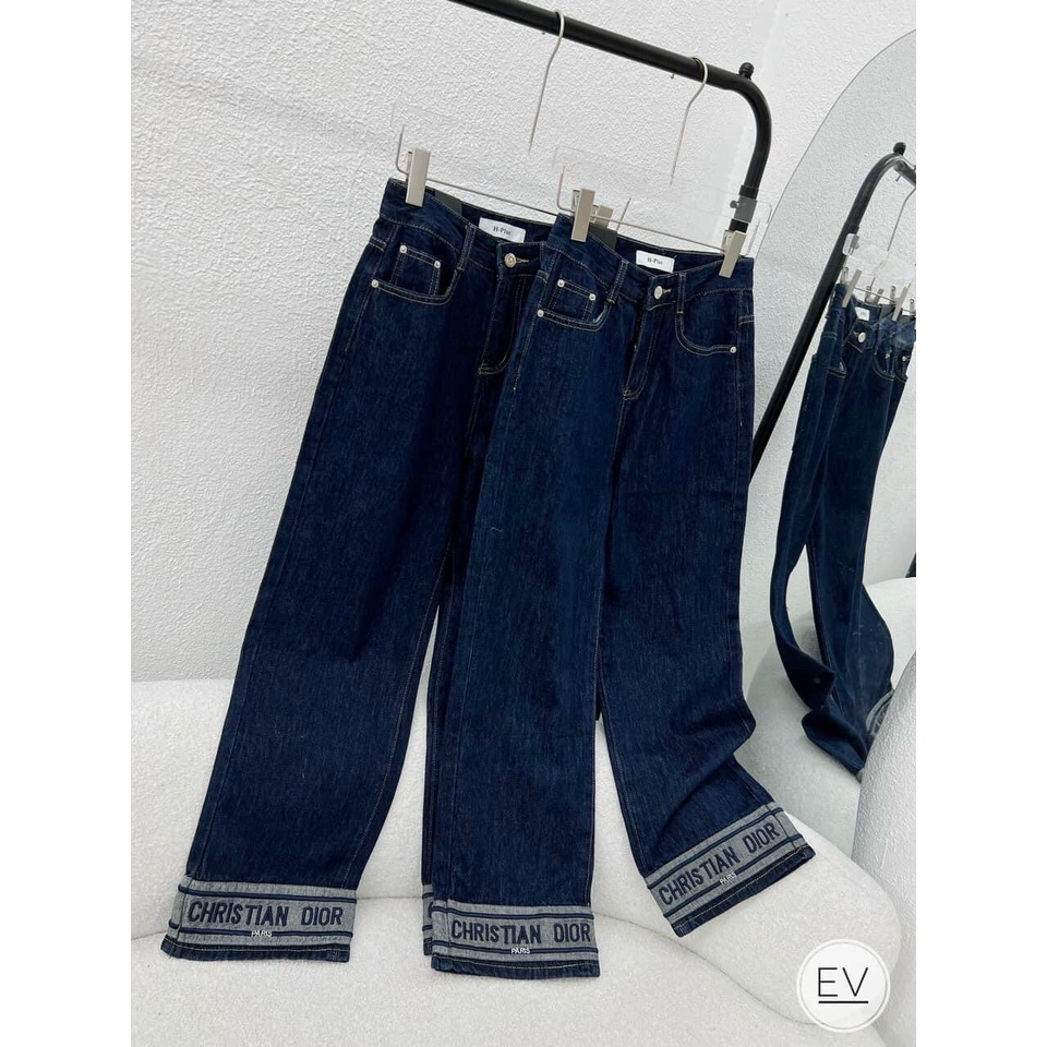Quần Bò Ống Xuông Jeans Nữ Ống Rộng Thêu Chữ Christian Dior Quần Dài Nữ Quần Áo Công Sở Đi Làm Đi Chơi Đẹp
