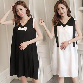 Đầm suông nữ form rộng đính nơ thời trang