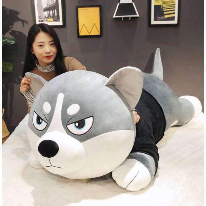 Gấu Bông Chó Husky Mặt Siêu Ngáo Siêu To Size 1m5 Vải Nhung Cao Cấp Siêu Mềm Mịn - Yuta Home