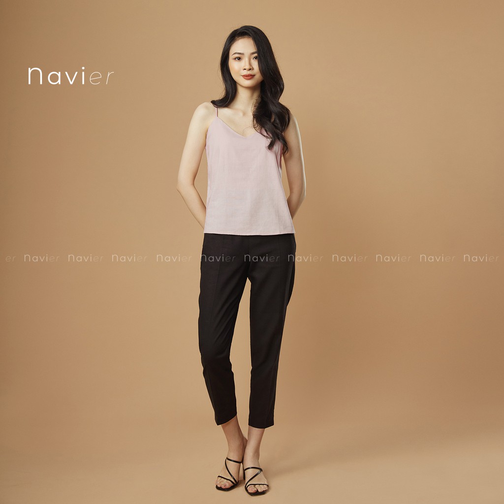 ÁO HAI DÂY NỮ CAMISOLE TOP RÚT HAI BÊN DÁNG RỘNG CỔ TIM MẶC VEST VẢI ĐŨI - LINEN A02 NAVIER | BigBuy360 - bigbuy360.vn