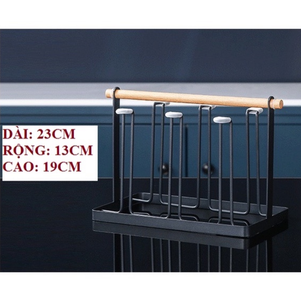 Giá Úp Ly Kèm Khay Hứng Nước , Có tay cầm gỗ tiện lợi , Chất liệu cao cấp -  bảo hành 1 năm