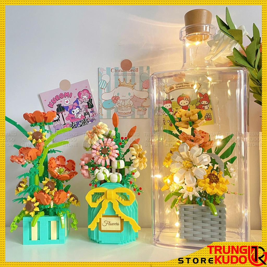 Mô Hình Hoa - Đồ chơi lắp ráp hoa ở trong chai làm quà tặng trang trí decor