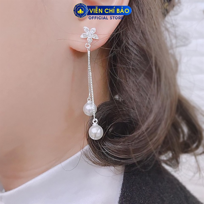 Bông tai hoa thủy tiên trái châu dài chất liệu bạc 925 thời trang phụ kiện trang sức nữ Viễn Chí Bảo B400196