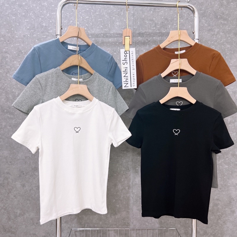 Áo thun ôm cổ tròn xin xin hình tim, Áo phông ngắn tay dáng ôm XX9310 - NhiNhiShop