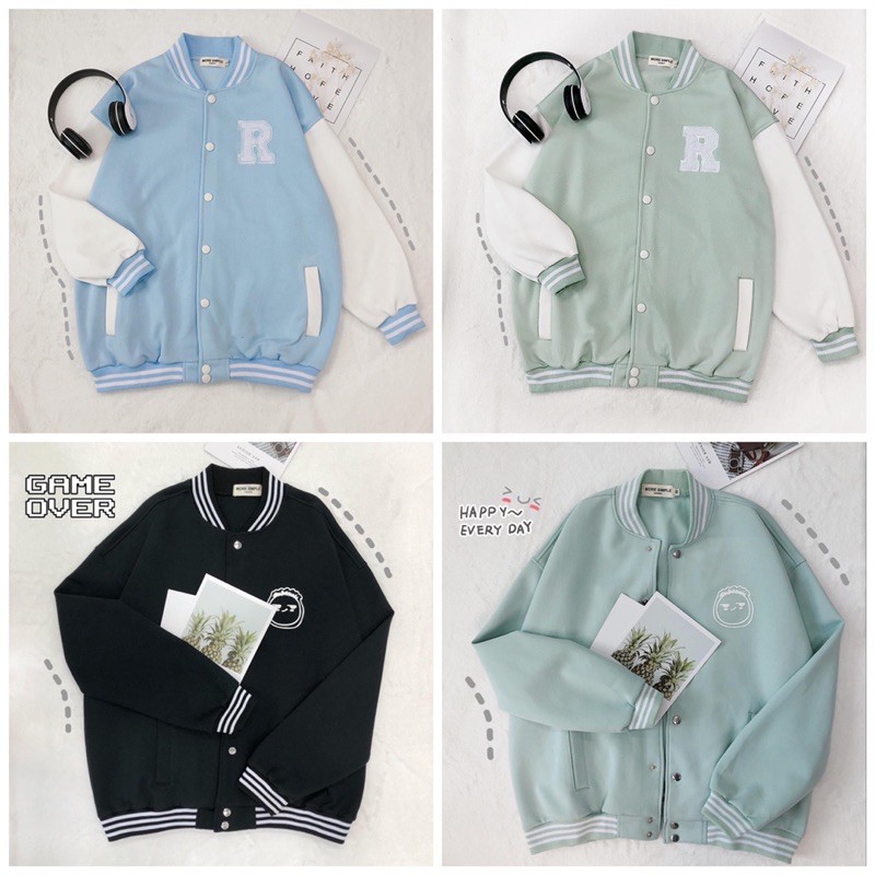 Áo Khoác Bomber Jemcloset FACE & Ray Tay Dài Form Rộng Ulzzang ( hình thật + 2 màu ) | WebRaoVat - webraovat.net.vn