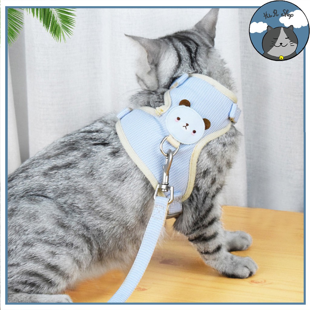 [Rẻ Vô Địch] Dây Dắt Chó Mèo Yếm Lưng Hình Gấu Dây Dẫn Cho Thú Cưng Chất Liệu Cotton Lưới Khoá Kim Loại Cao Cấp