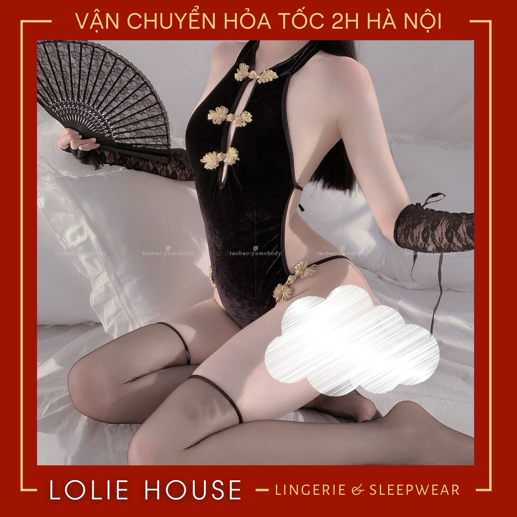 Bodysuit cosplay sườn xám cổ trang Trung Quốc sexy thun nhung nút vàng LOLIE HOUSE - CP15