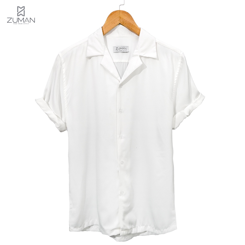 Áo sơ mi nam nữ ngắn tay màu trắng đơn giản áo unisex chất vải lụa mềm đẹp thoáng mát - ZUMAN White Basic ASM223