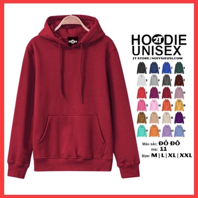 Áo hoodie unisex 2T Store H11 màu đỏ đô - Áo khoác nỉ chui đầu nón 2 lớp dày dặn chất lượng đẹp 🌺