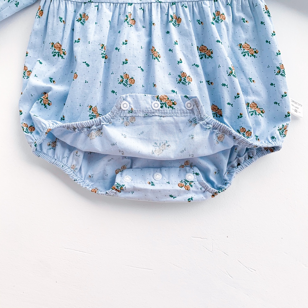 Set áo liền quần tay dài phối ren in hoa kèm mũ phong cách công chúa dễ thương cho bé gái sơ sinh