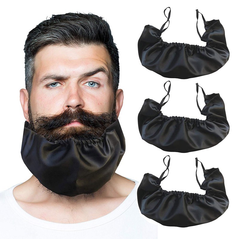 3Pcs Mens Bedtime Bib Adjustable Facial Hair Apron Guard Bonnet Rag - Beard Gains (Short String over Ear)