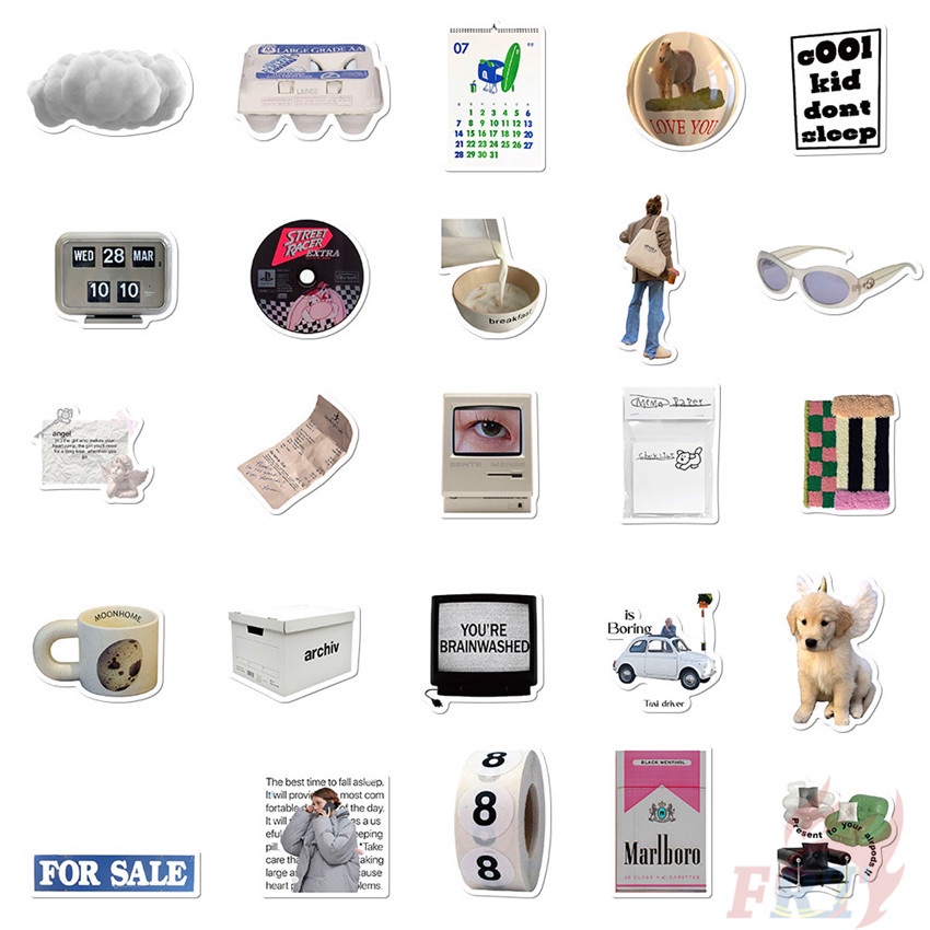 Set 55 Món Đồ Chơi Chất Lượng Cao ❉ Set 03 Sticker Dán Trang Trí Màu Trắng Đen Phong Cách Bắc Âu Cổ Điển ❉ Miếng Dán Decal Chống Thấm Nước Thời Trang