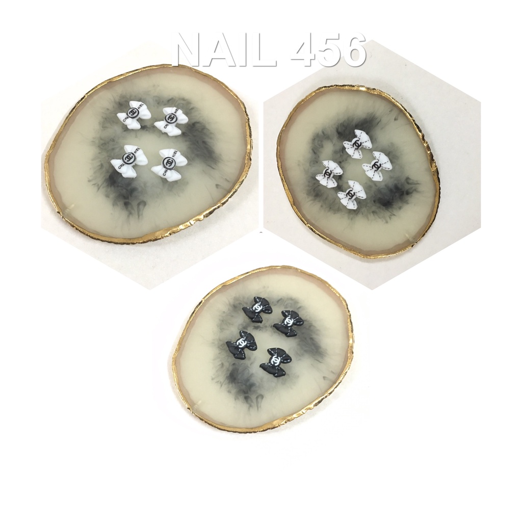 Charm nơ đen trắng gắn móng tay