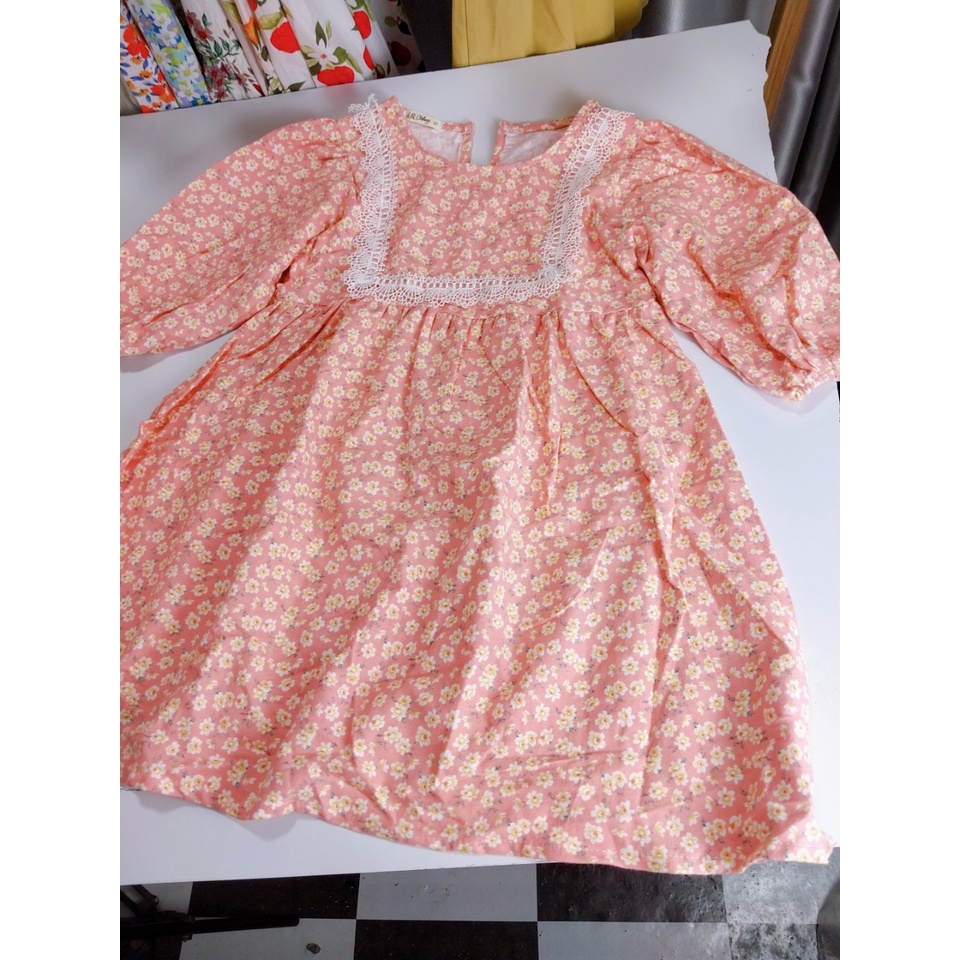 Đầm Thu Đông Cho Bé Gái Hml (10-40KG)  Hoa Nhí Ren Vuông, Váy Trẻ Em Thu Đông 1,2,3,4,5,6,7,8,9,10 Tuổi Size Đại Mã A40