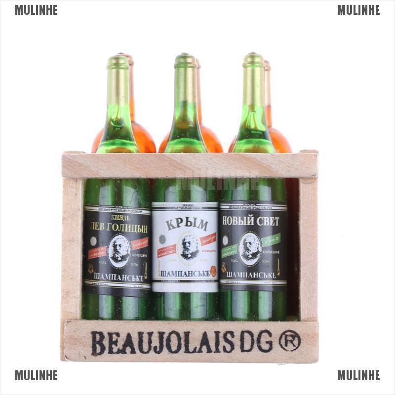 Bộ 6 Chai Rượu Mini Bằng Gỗ Trang Trí Nhà Búp Bê
