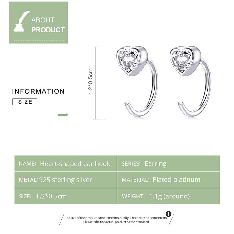 Hoa tai Bamoer BSE516 dát đá zircon khối hình trái tim bằng bạc 925 thật cho nữ