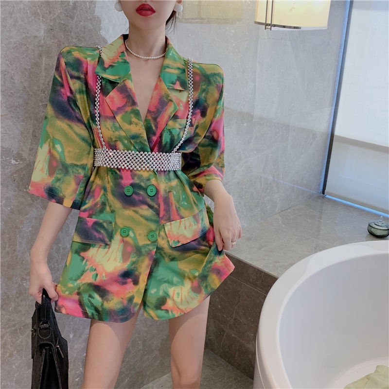 Áo Sơ Mi Chiffon Tay Ngắn In Họa Tiết Màu Nước Phong Cách Hong Kong Thời Trang Mùa Hè Mới Cho Nữ
