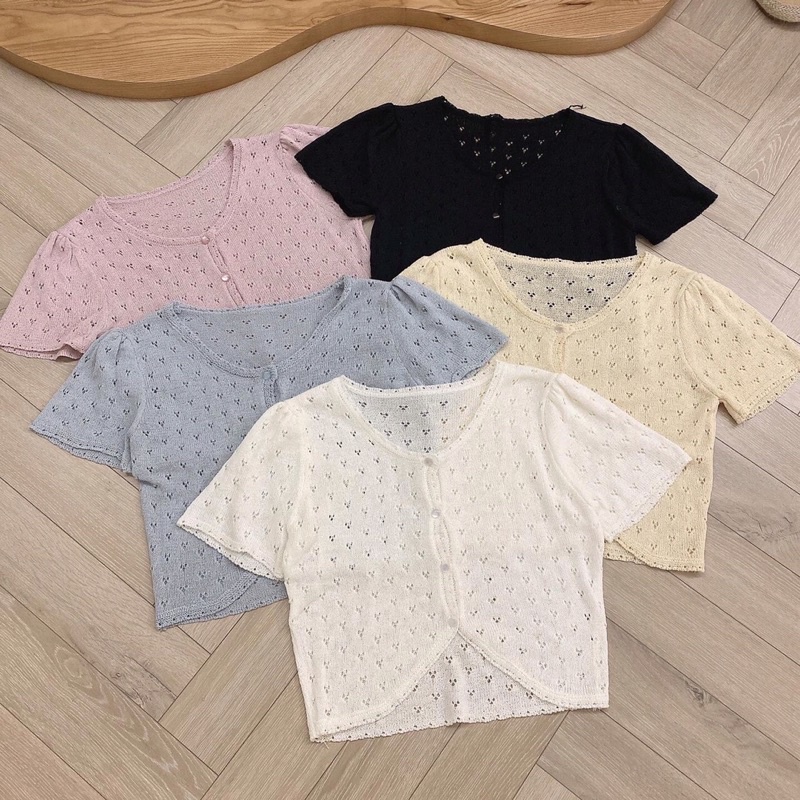 Cardigan hoa lỗ khuy đá