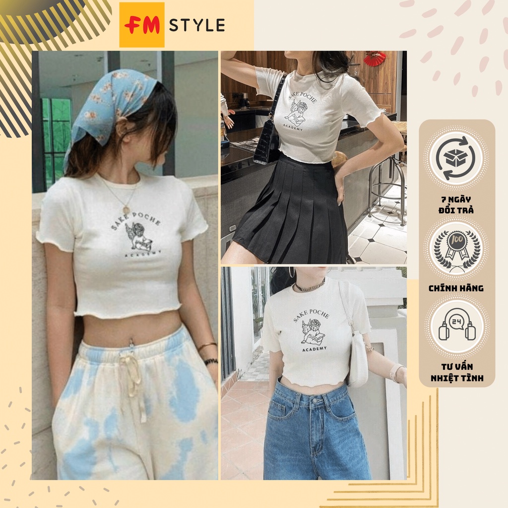 Áo thun nữ croptop tay ngắn ôm body co giãn tốt | Áo thun form ôm thời trang sexy | Fmstyle Shop 220