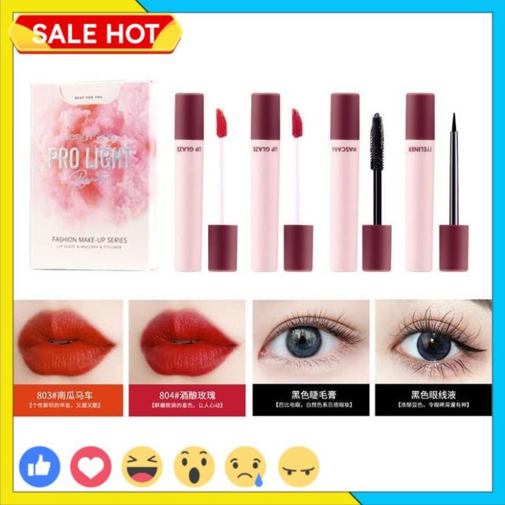 🎁SON NỘI ĐỊA🎁 Set trang điểm mắt môi Pro Light Heng Fang Beauty 4 món (1 set gồm Mascara + Kẻ mắt + 2 Son lì) | WebRaoVat - webraovat.net.vn