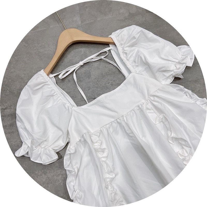 Váy Trắng Tiểu Thư Bánh Bèo - Đầm Babydoll Viền Bèo Hở Lưng Siêu Xinh