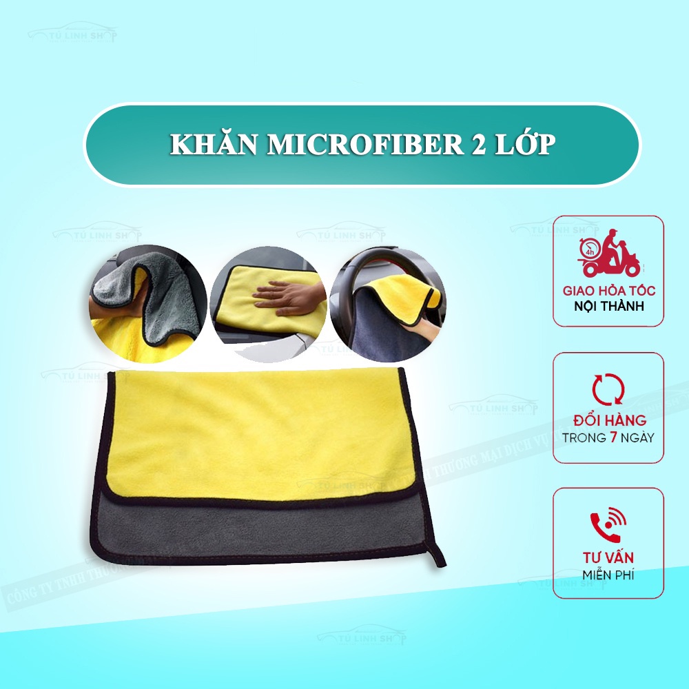 Khăn MICROFIBER 2 Lớp Lau Xe Ô Tô, Nhà Cửa Kích cỡ 30x30cm