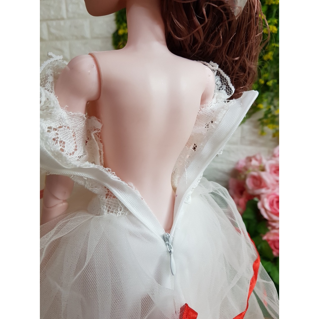 Váy Cưới Cô Dâu Đẹp,Thiết Kế Sang Trọng Cho Búp Bê BJD Cao 60cm Tặng Trang Sức