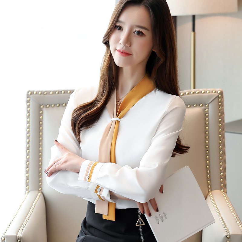 Áo Sơ Mi Voan Dài Tay Phong Cách Hàn Quốc Thanh Lịch Dành Cho Nữ