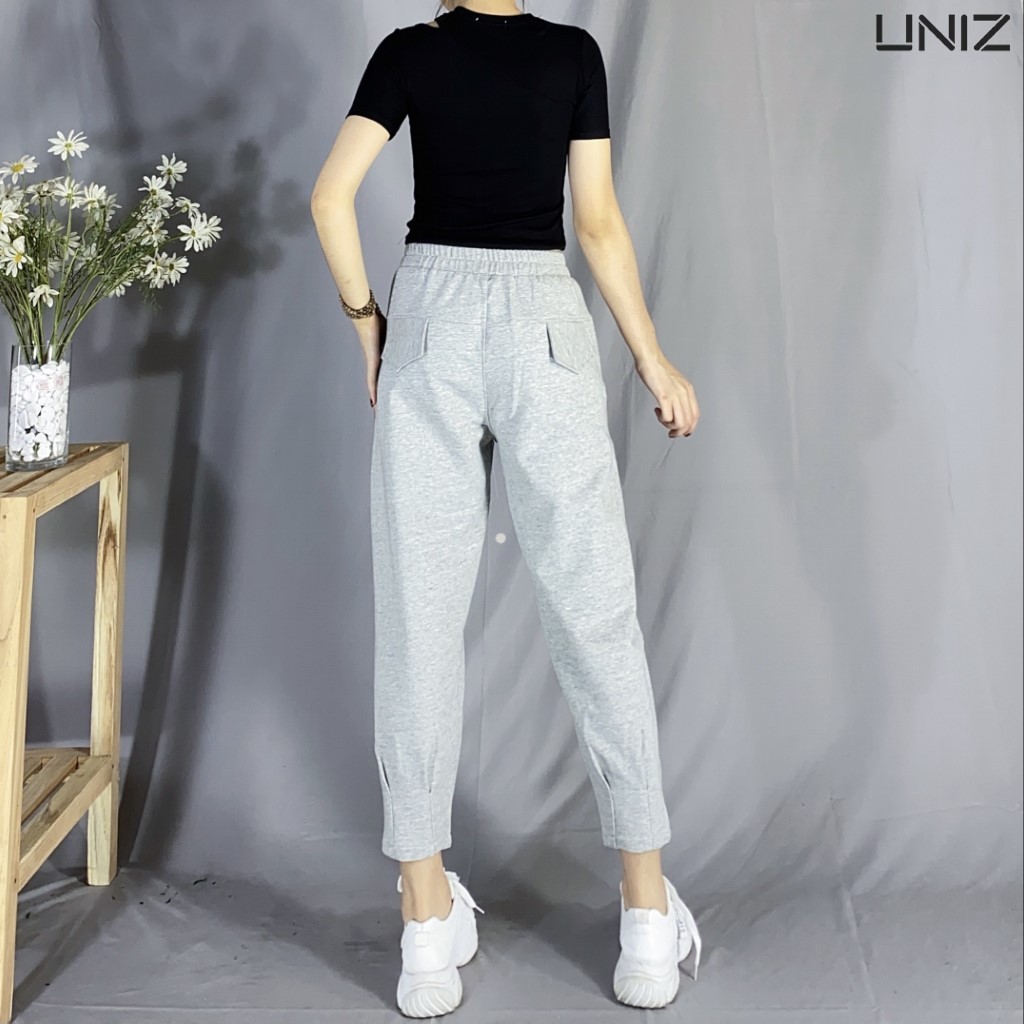 Quần Jogger Nữ Thể Thao UNIZ Q457 , Dáng Dài, Cạp Vừa, Bo Gấu, Vải Nỉ, Mềm Mịn