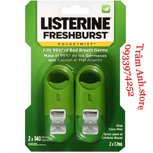 Xịt thơm miệng thơm mát Listerine (7.7ml x 2 tuýt)