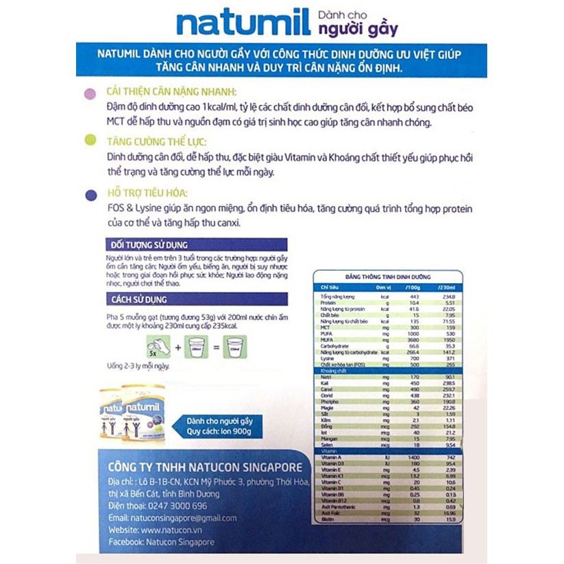 Sữa Natumil dành cho người gầy loại 900g | BigBuy360 - bigbuy360.vn