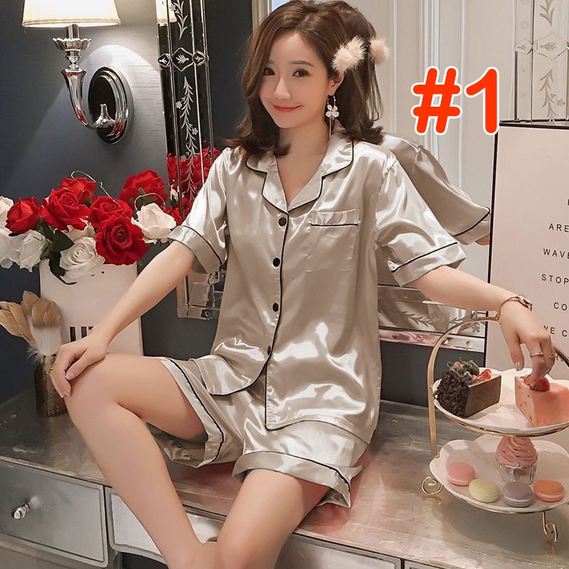 Bộ pijama đùi lụa satin mặc nhà