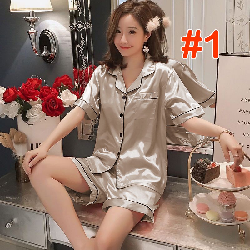 Bộ pijama đùi lụa satin mặc nhà