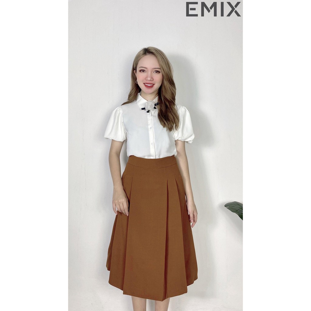 Chân váy công sở xòe xếp ly hai bên EMIX (2 màu), dáng dài, chữ A, có túi, chất tuyết mưa mềm mịn 921