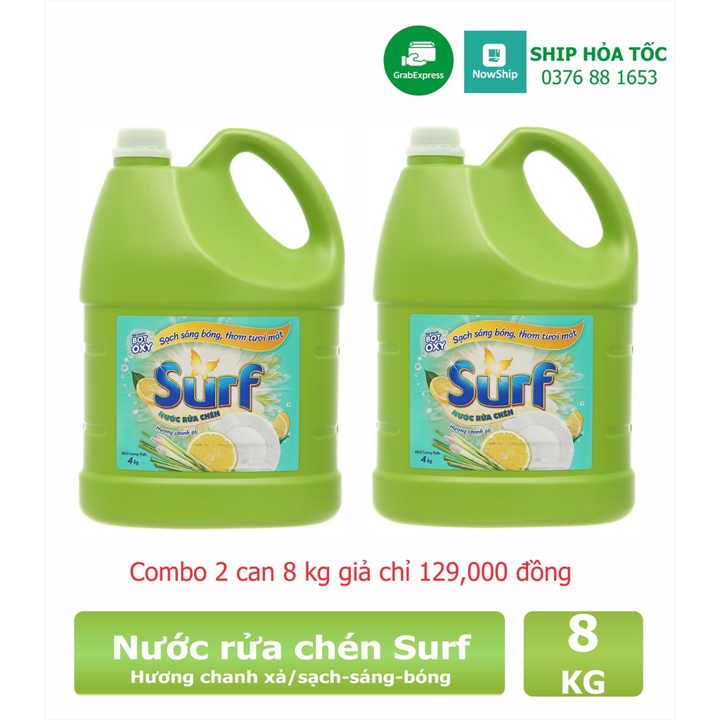 [Combo] Nước rửa chén Surf 2 can 8kg hương chanh xả sạch sáng bóng