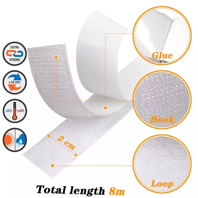 cuộn 25 Mét Loại 20mm Băng Dính Nhám/ Băng Dính Bông/velcro Có Keo Sẵn