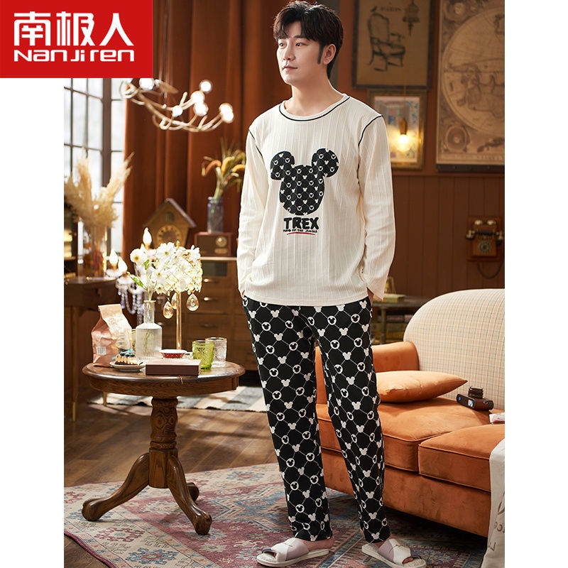 Bộ Đồ Ngủ Cotton Dài Tay Họa Tiết Hoạt Hình Xinh Xắn Theo Phong Cách Xuân Thu
