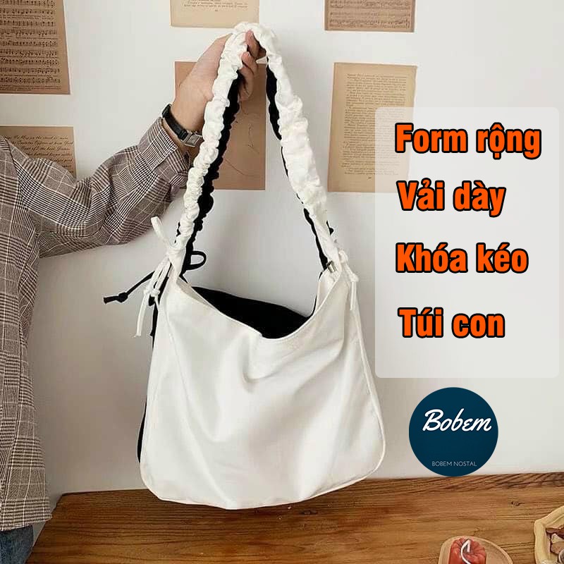 Túi tote đeo chéo nữ dây rút thắc nơ - 2 ngăn form to vải dày