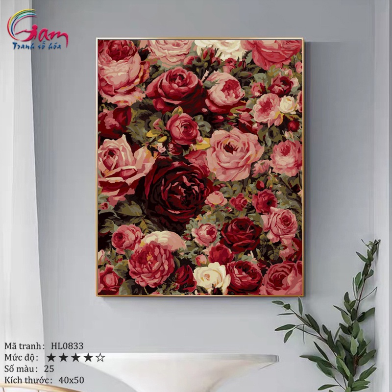 Tranh số hoá Gam hoa hồng căng khung 40x50cm HL0833